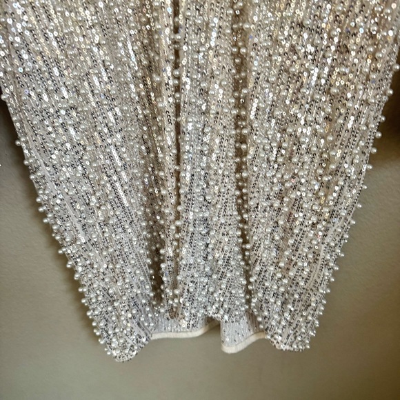 Fashion Nova For Tonight’s Special Pearl Beaded Mini Dress Silver Size 1X - Picture 5 of 7